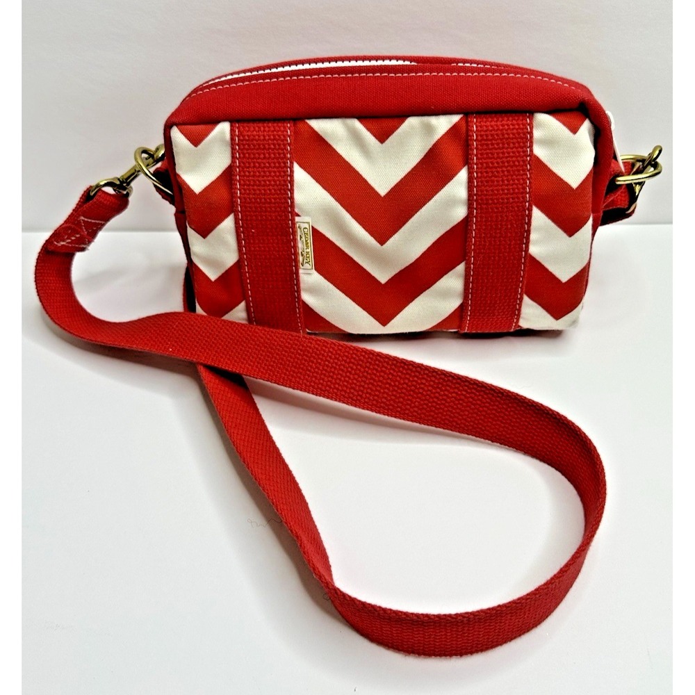 Vtg Cedar Key Canvas Purse Red white Chevron Crossbody Detachable Strap